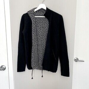 Akris Cashmere Sweater Jacket Black Gray Solid Leopard Print Reversible Soft